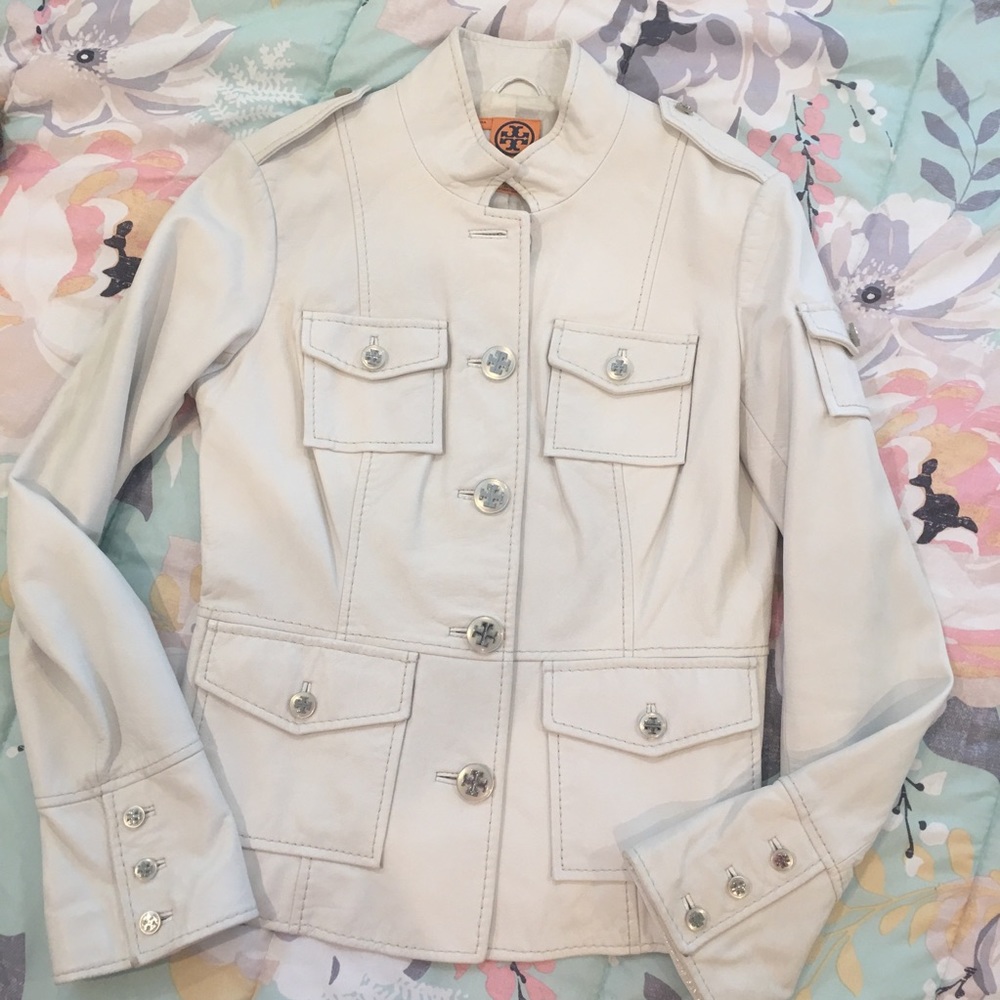 TORY BURCH WINTER WHITE LEATHER JACKET SZ 8